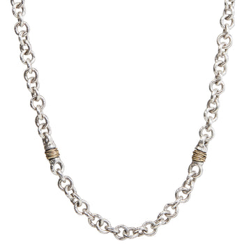 John Varvatos SILVER WIRE OVAL LINK CHAIN Hammered Mens Necklace