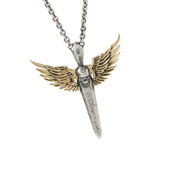 John Varvatos WINGED SKULL SWORD Mens Necklace in Silver and Brass
