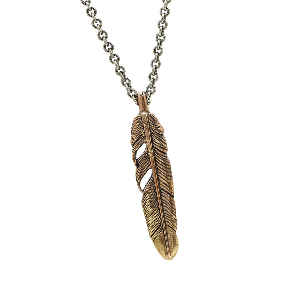 John Varvatos BRASS FEATHER Pendant Chain Necklace for Men