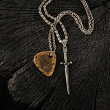 John Varvatos BRASS GUITAR PICK Mens Pendant Chain with Fingerprint