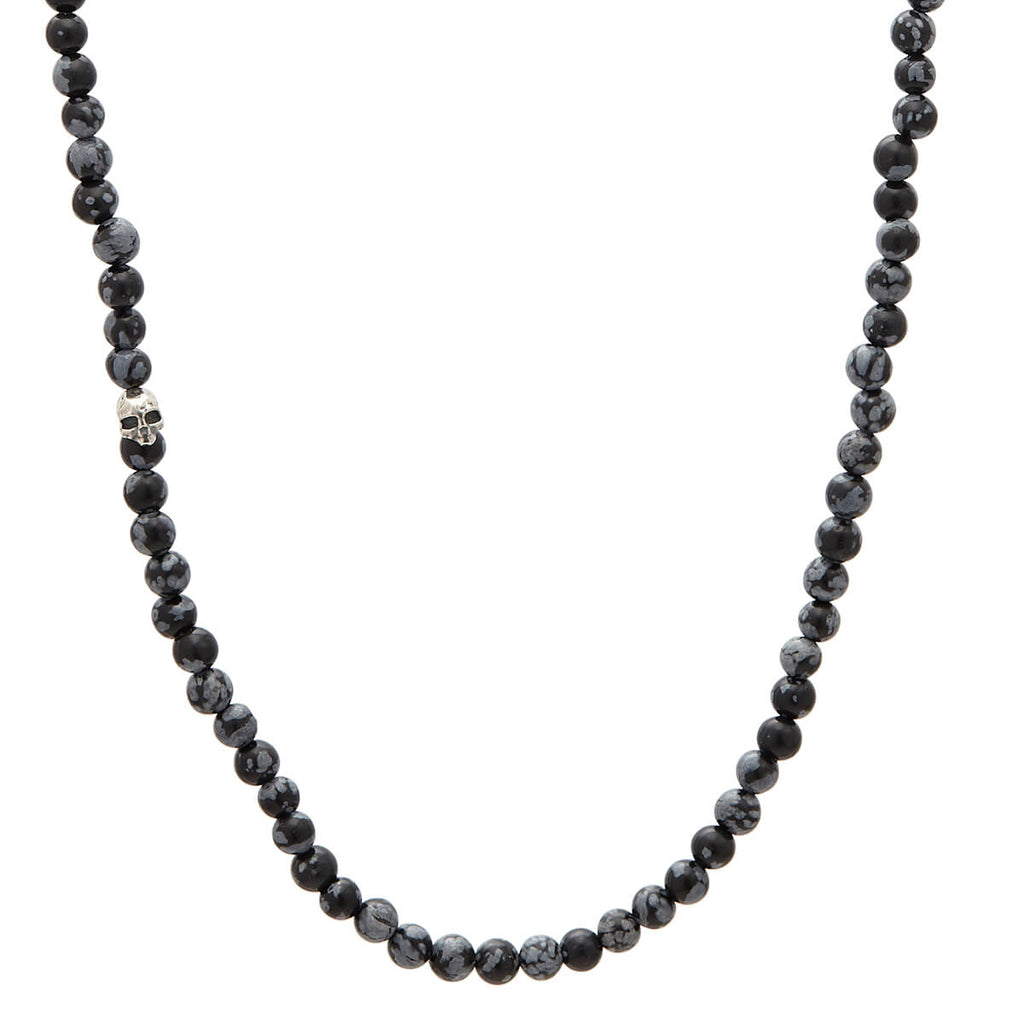 John Varvatos OBSIDIAN BEAD Necklace Chain for Men with Silver Skull