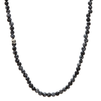 John Varvatos OBSIDIAN BEAD Necklace for Men with Silver Skull