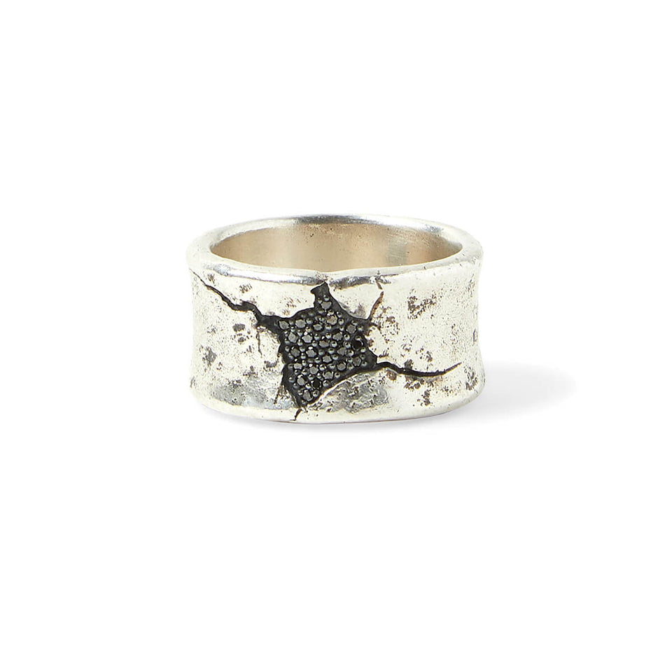 John Varvatos SHATTERED RING for Men in Silver with Black Diamonds