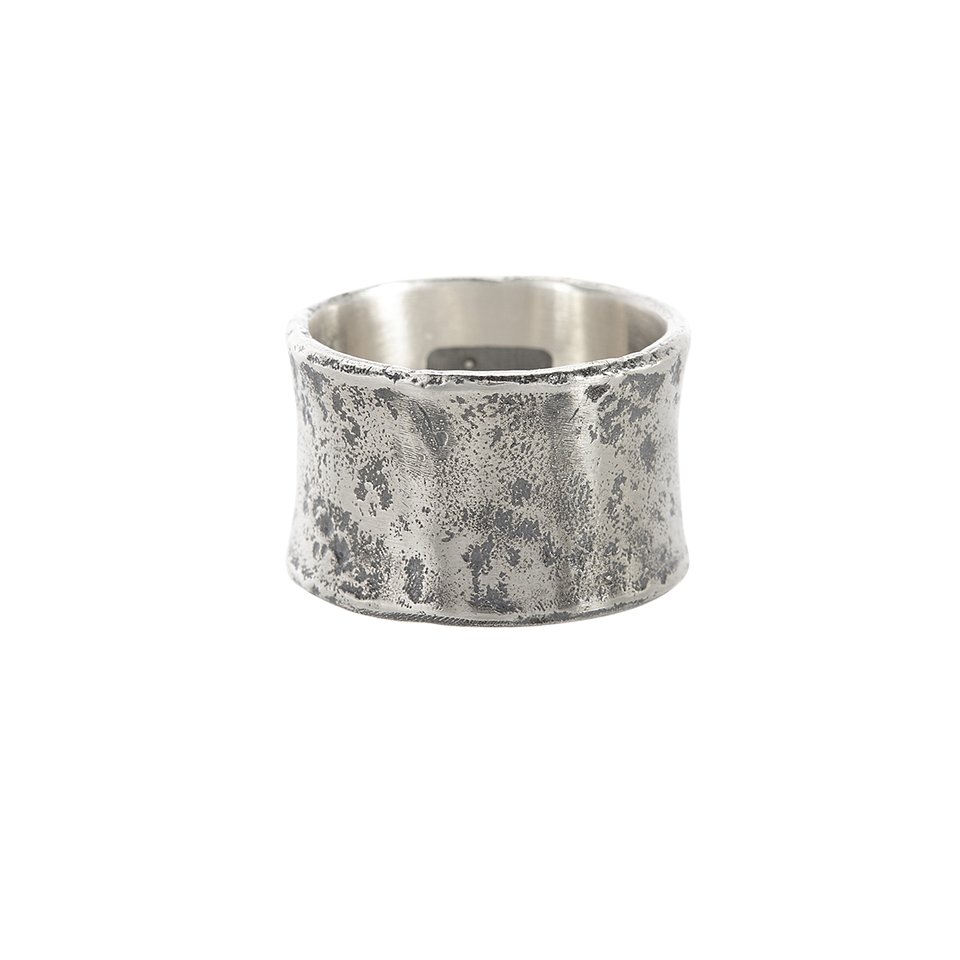 John Varvatos HAMMERED WIDE BAND Mens Ring in Sterling Silver