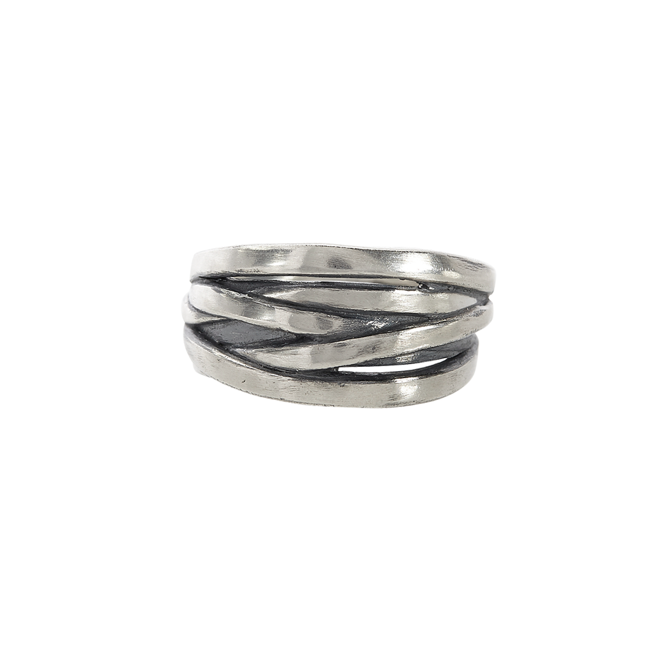 John Varvatos FUSION BAND Silver Ring for Men with Overlapping Bands