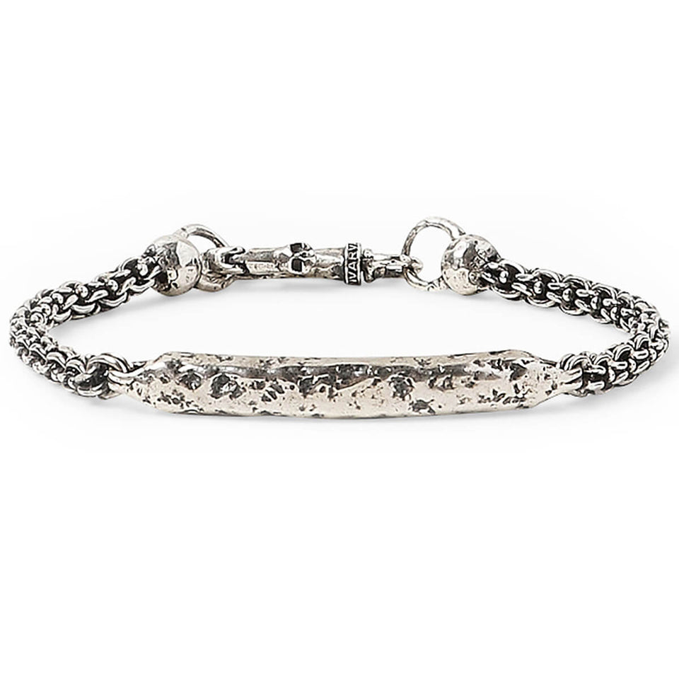 John Varvatos HAMMERED TAG Modern Link Bracelet for Men in Silver