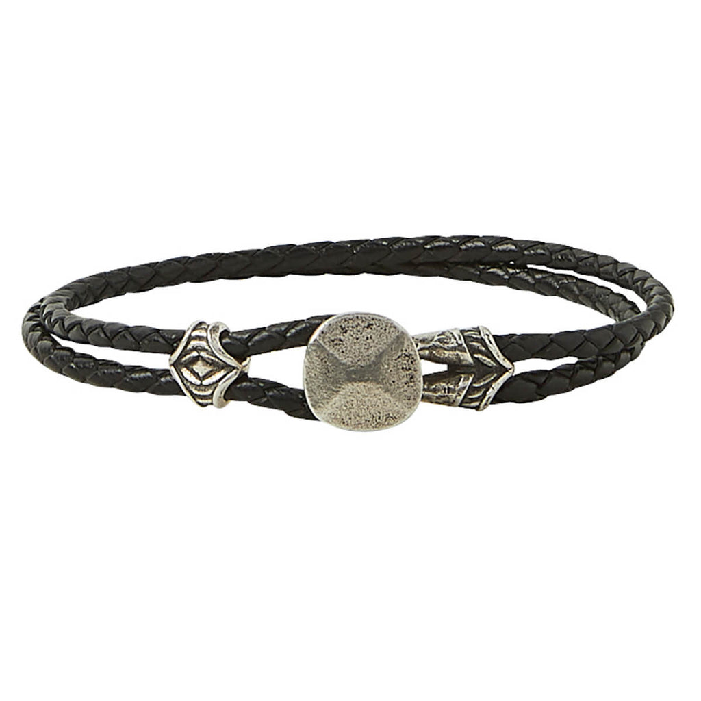 John Varvatos HAMMERED RIVET BRACELET for Men in Silver and Leather