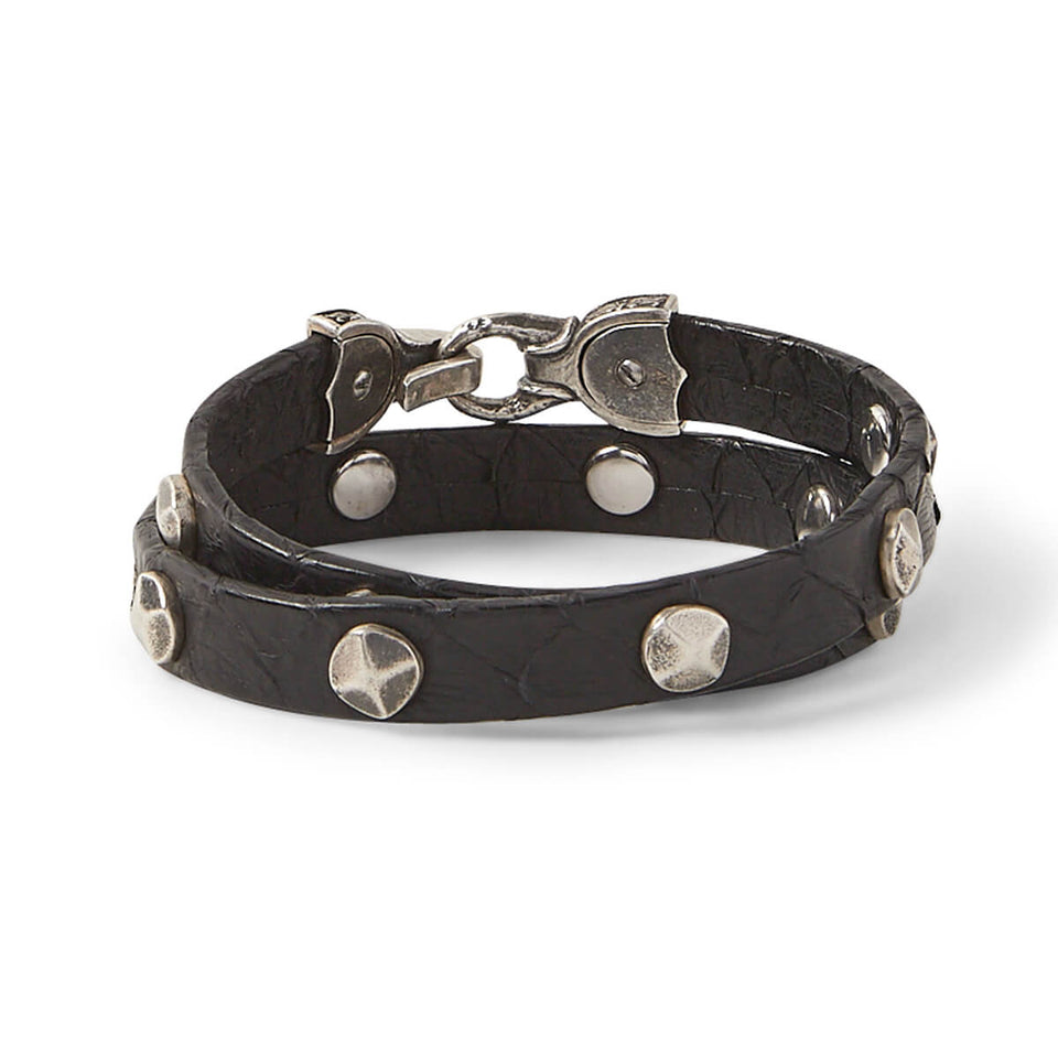 Men's Leather Bracelet with Oval Name Beads in Black Leather