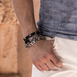 John Varvatos SILVER RIVET LEATHER Double Wrap Bracelet for Men