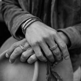 Model 2 Wearing John Varvatos STARDUST BAND RING for Men in Black Diamond and Silver