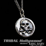 King Baby SKULL AND CROSSBONES Vintage Coin Sterling Silver Necklace