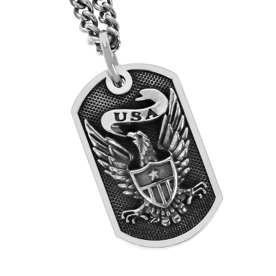 King Baby Classic EAGLE SHIELD Small Dog Tag Necklace in Sterling Silver