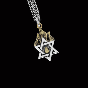 GOLD FLAME STAR OF DAVID Silver Pendant Chain for Men by King Baby