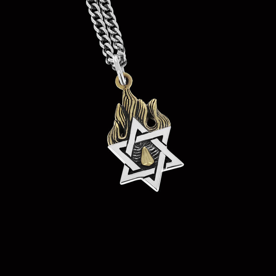 GOLD FLAME STAR OF DAVID Silver Pendant Chain for Men by King Baby
