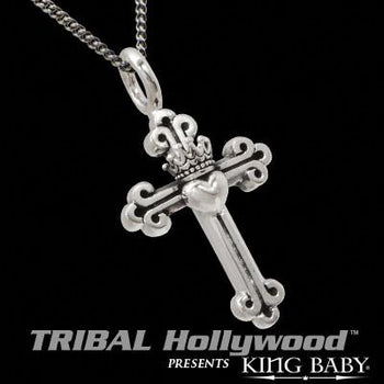 CROWN & HEART CROSS Men's Sterling Silver Necklace by King Baby