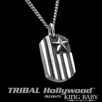 AMERICAN FLAG Small King Baby Dog Tag Necklace in Sterling Silver