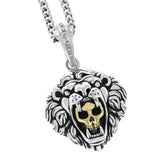 NEMEAN LION Silver Mens Pendant Necklace with Gold Alloy Skull