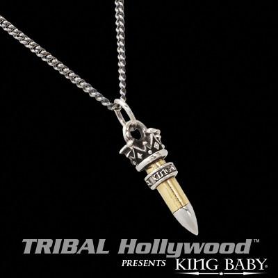 22 CALIBER RIFLE BULLET King Baby Chain Necklace with Silver Ring