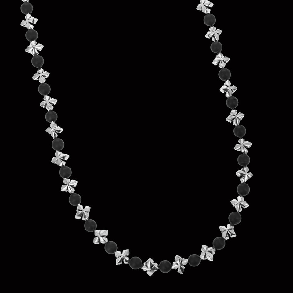 King Baby MB CROSS AND ONYX Bead Mens Chain Necklace