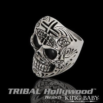CHOSEN DAY OF THE DEAD SKULL Sterling Silver Mens Ring by King Baby