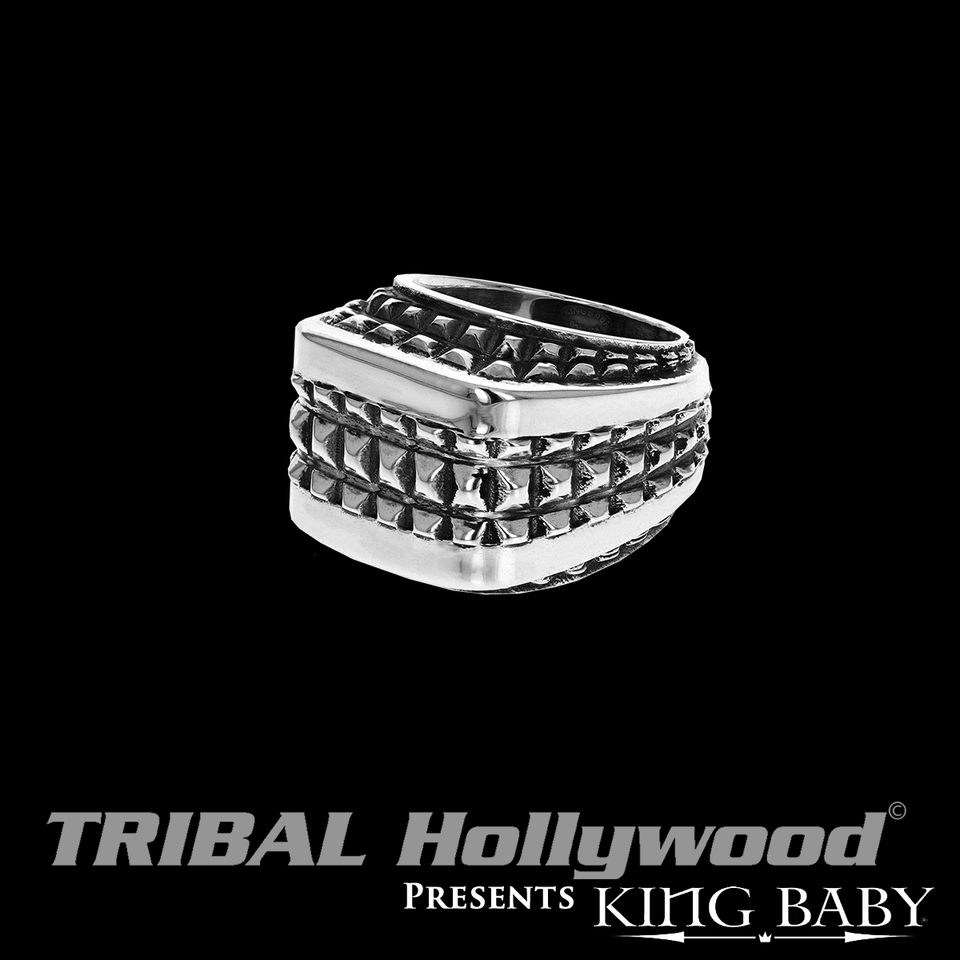 SQUARED RIVET RING Sterling Silver King Baby Ring for Men