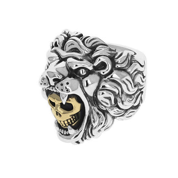 NEMEAN LION RING Sterling Silver Mens Ring with Gold Alloy Skull