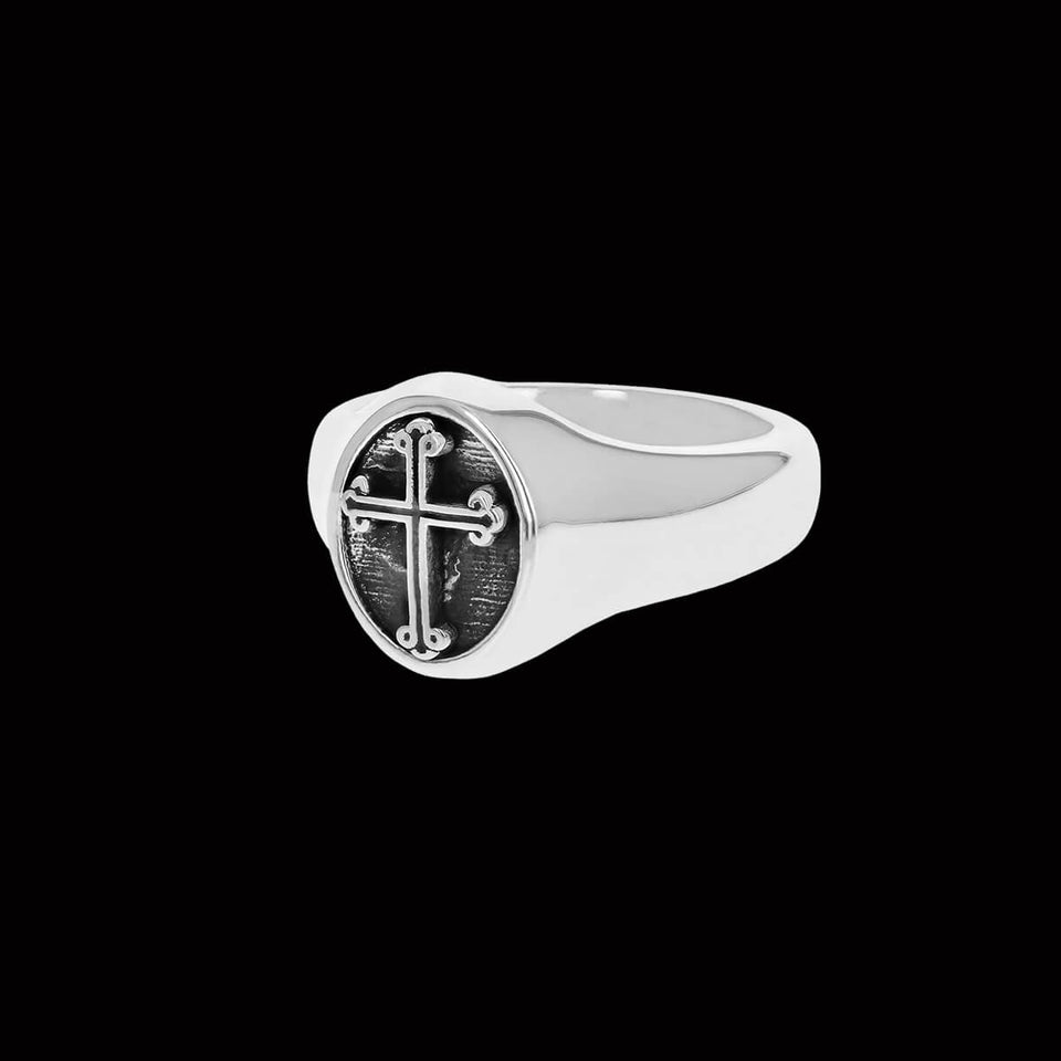 King Baby TRADITIONAL CROSS SIGNET RING in Sterling Silver