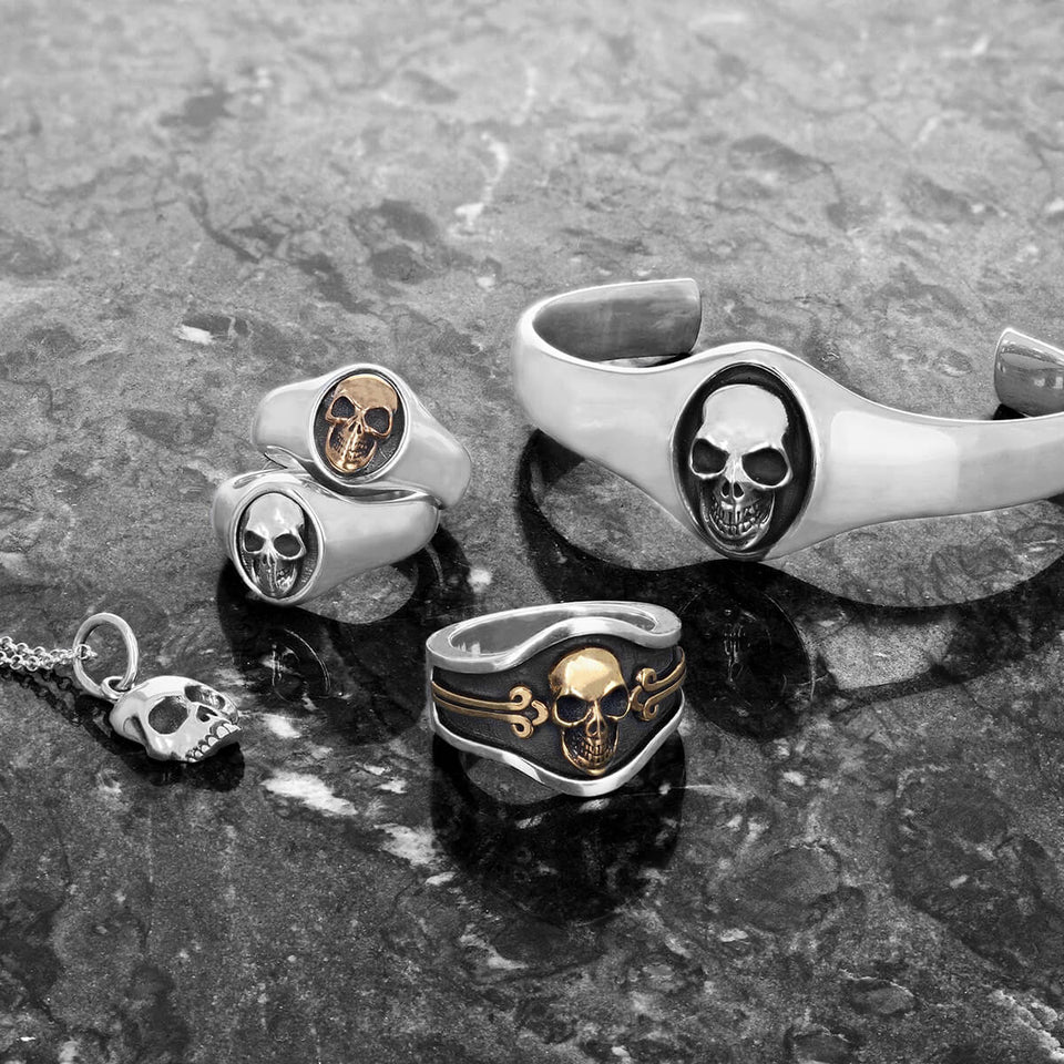 King Baby BRASS SKULL CIGAR BAND RING for Men in Sterling Silver