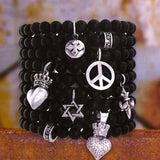 FLEUR DE LYS Black Onyx Bead Bracelet by King Baby