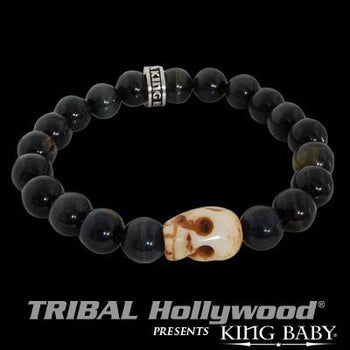 BONE SKULL Blue Tiger Eye Beaded Bracelet by King Baby Studio