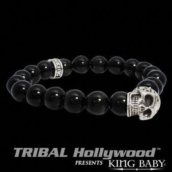 DAY OF THE DEAD SKULL Midnight Blue Hawk's Eye Bead Bracelet by King Baby Studio