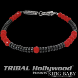RED GLASS AND HEMATITE BEAD Bracelet for Men by King Baby