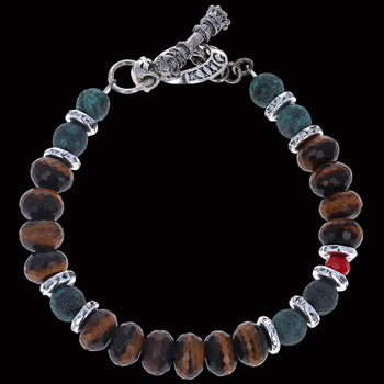 CERAMIC AND TIGER EYE Bead Bracelet with Crystal Bead by King Baby