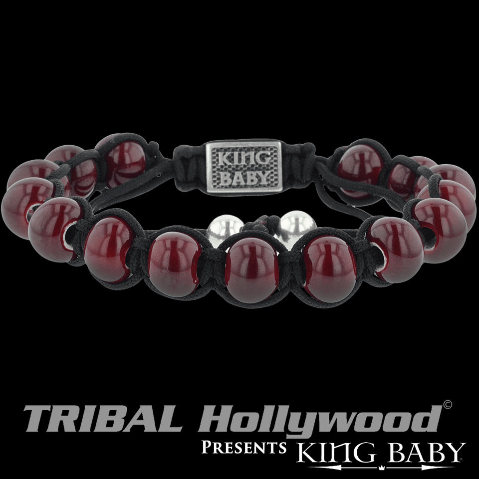 CERAMIC BRACELET King Baby Red Bead Bracelet with Black Macrame Cord