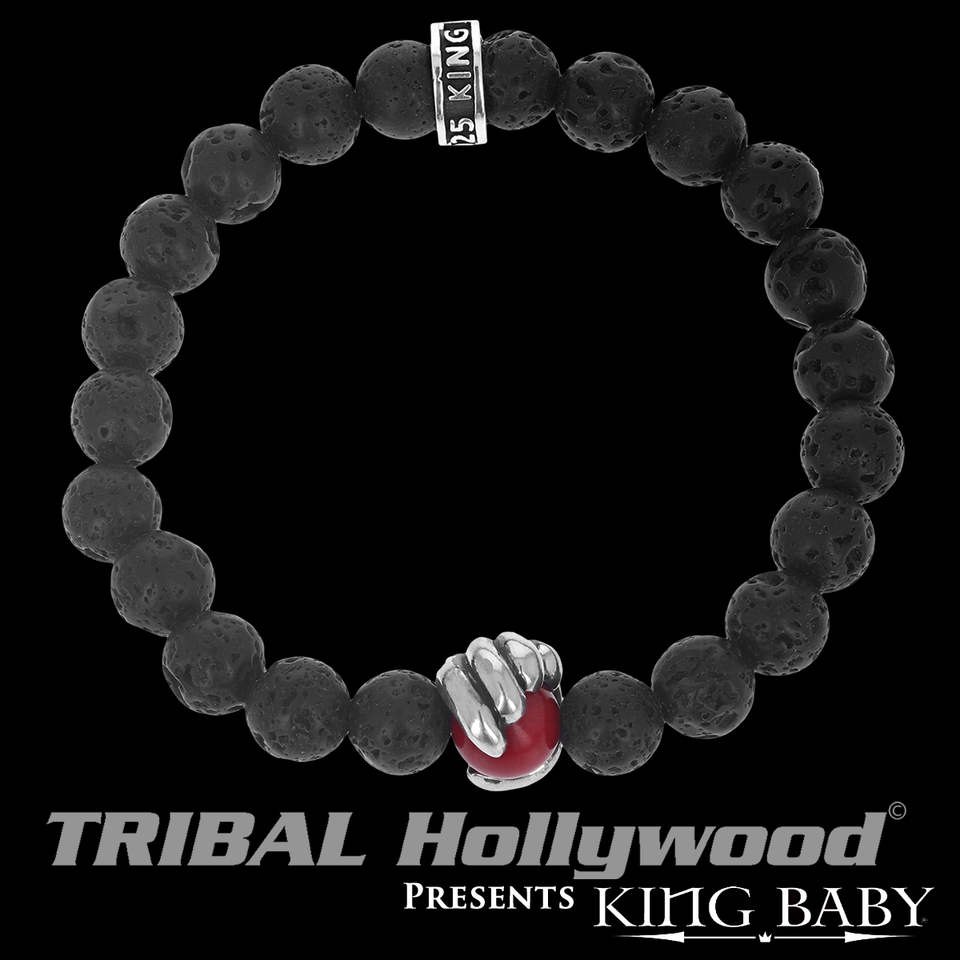 RED CORAL SCROLL Lava Bead Bracelet for Men by King Baby