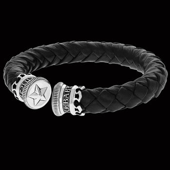 LEATHER STAR CUFF Bracelet for Men with King Baby Sterling Silver