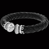 LEATHER MB CROSS CUFF Bracelet for Men with King Baby Sterling Silver