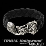 DRAGON Large Braided Leather Bracelet with Silver Dragon by King Baby