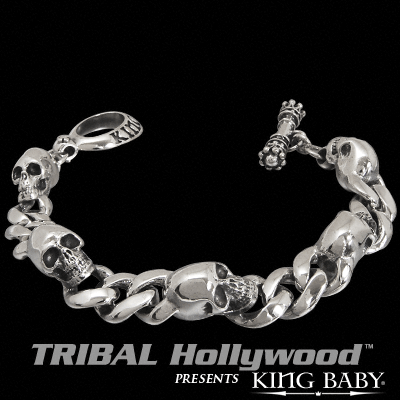 INTEGRATED SKULL King Baby Curb Link Toggle Bracelet in Sterling Silver