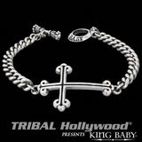 TRADITIONAL CROSS Mens ID Bracelet in Sterling Silver by King Baby