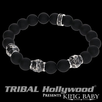 HAMMERED BEAD BRACELET Black Onyx King Baby Mens Bracelet