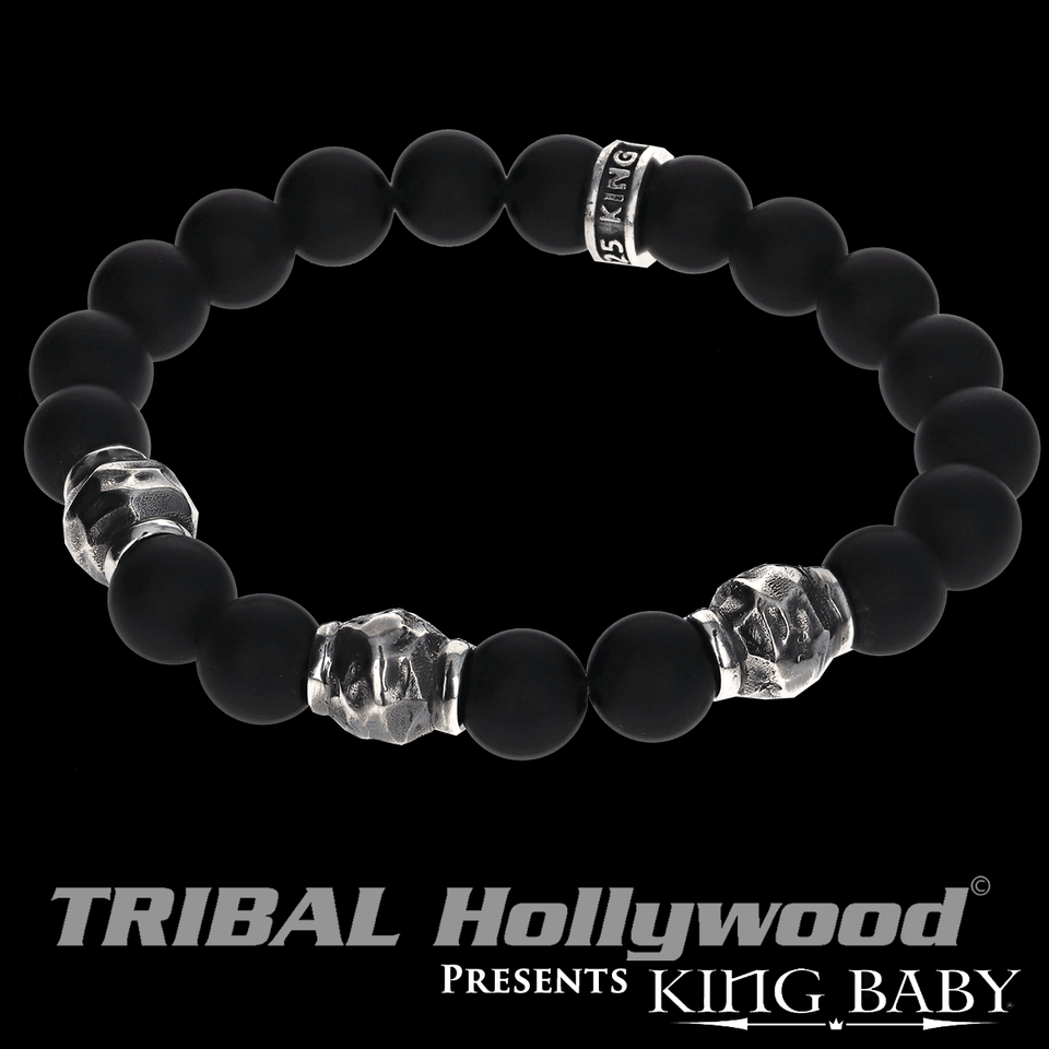 HAMMERED BEAD BRACELET Black Onyx King Baby Mens Bracelet