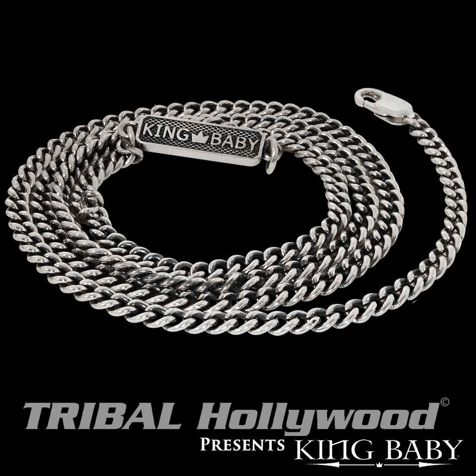 King Baby Fine 3mm Flat Curb Link Sterling Silver Chain Necklace