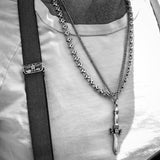 Model Wearing DIAMOND LINK Sterling Silver Mens Necklace Chain by King Baby & Dagger Necklace