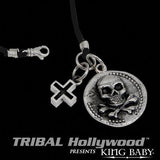 King Baby SKULL COIN AND ANCIENT CROSS Sterling Silver Mens Necklace