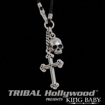 Sterling Silver HAMLET SKULL AND CROSS Mens Necklace by King Baby