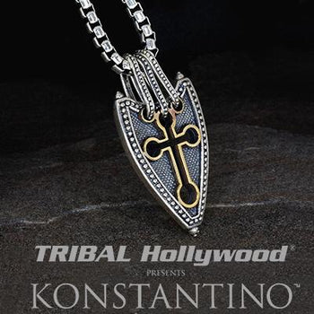 Konstantino OPEN CROSS SHIELD Sterling Silver and Bronze Mens Necklace