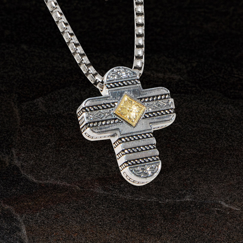 Konstantino OBLONG CROSS 18k Gold and Sterling Silver Pendant Chain