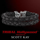 Double Stranded WOVEN BLACK CACTUS LEATHER Bracelet with Sterling Silver Clasp By Scott Kay