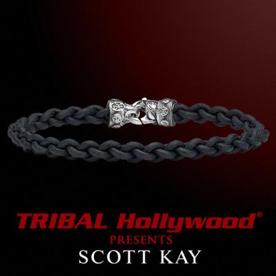 CORD BRAID BLACK Thin Braided Leather Bracelet for Men by Scott Kay